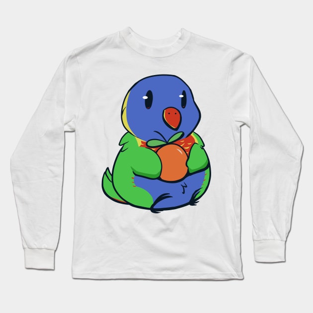 Cute Rainbow Lorikeet Snacking on Fresh Apple Long Sleeve T-Shirt by JaychelDesigns